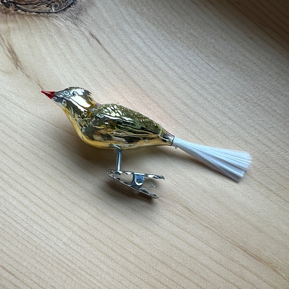 Gold and White Clip-On Bird Ornament
